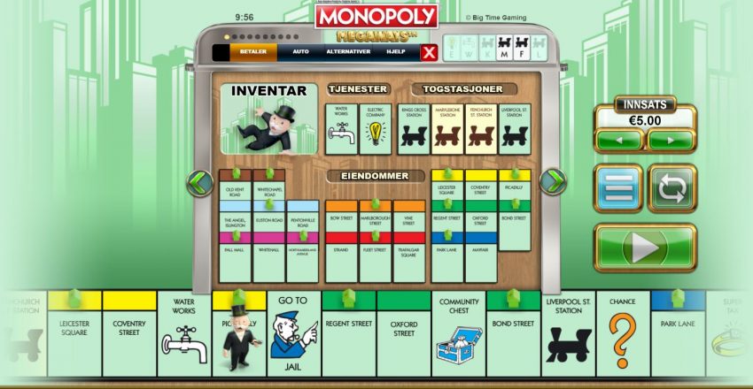 Monopoly Megaways Paytable