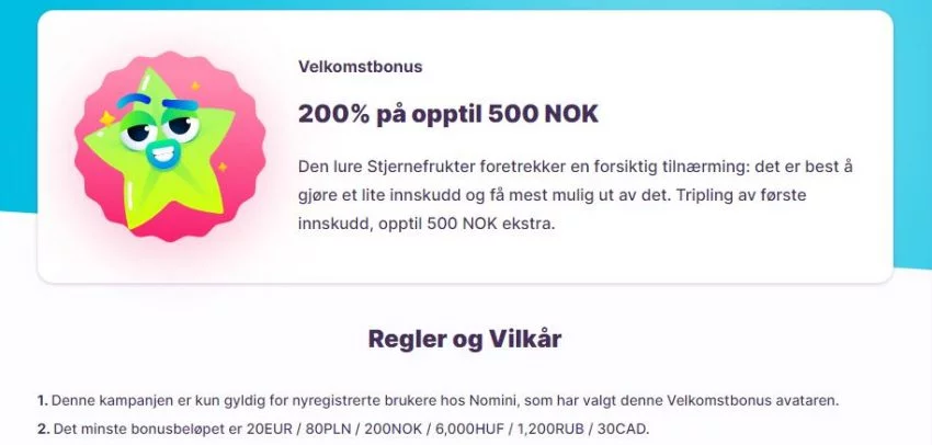 Nomini Casino Regler Vilkår