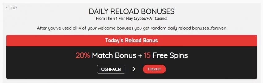 Oshi Casino Reload Bonus